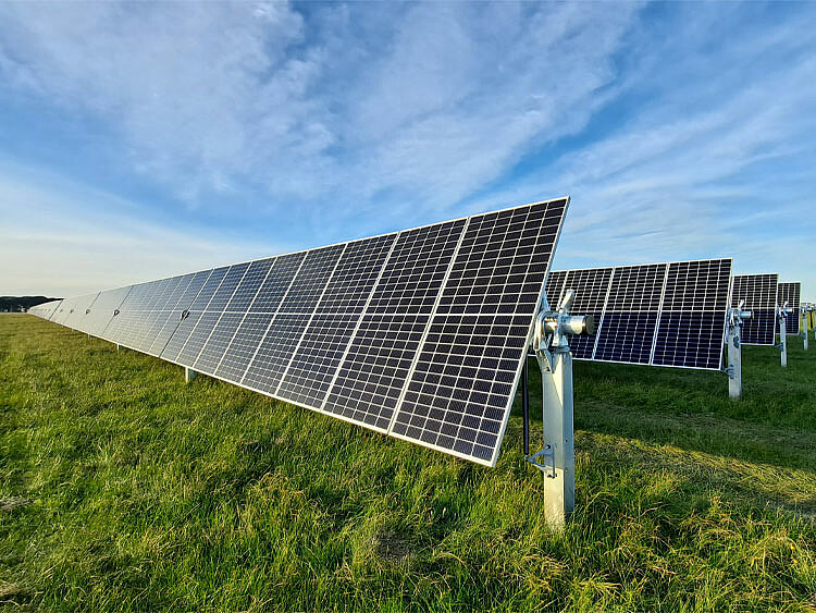 A solar plant glistens in the sun.