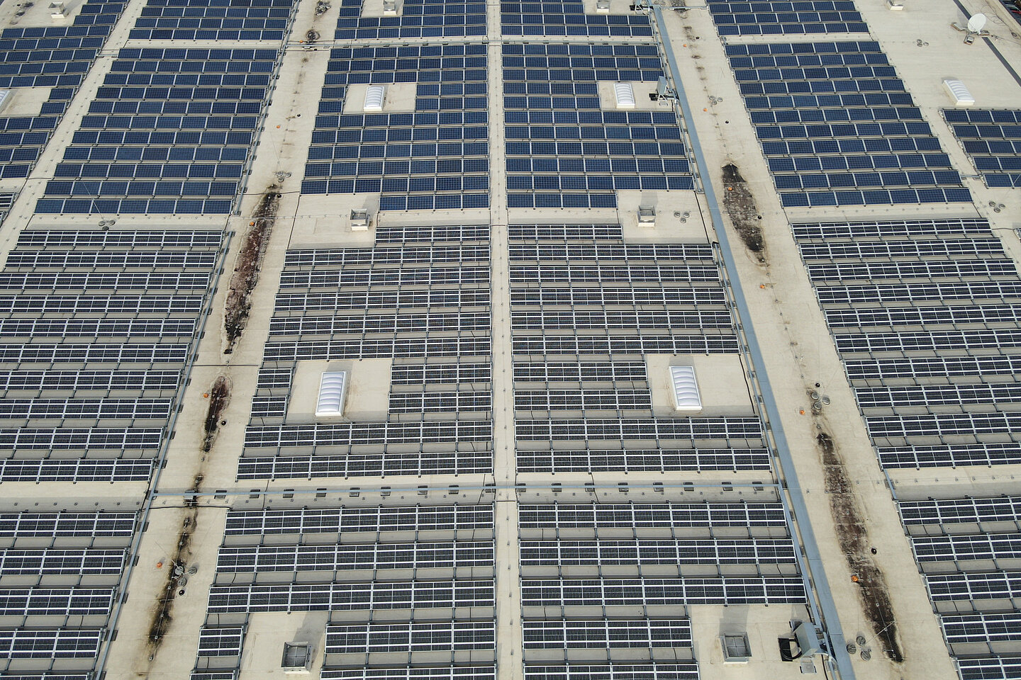 Drone footage of a solar rooftop installation